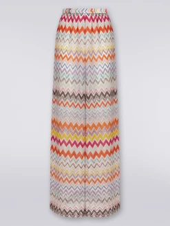 Pantalon palazzo en maille de viscose à chevrons lamée