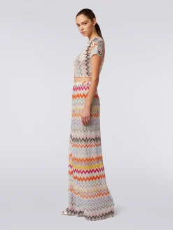 Pantalon palazzo en maille de viscose à chevrons lamée