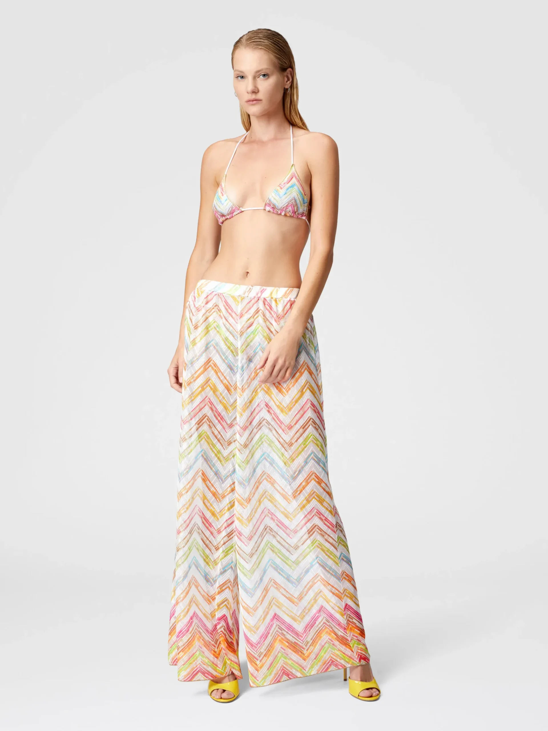 Pantalon palazzo en tulle imprimé