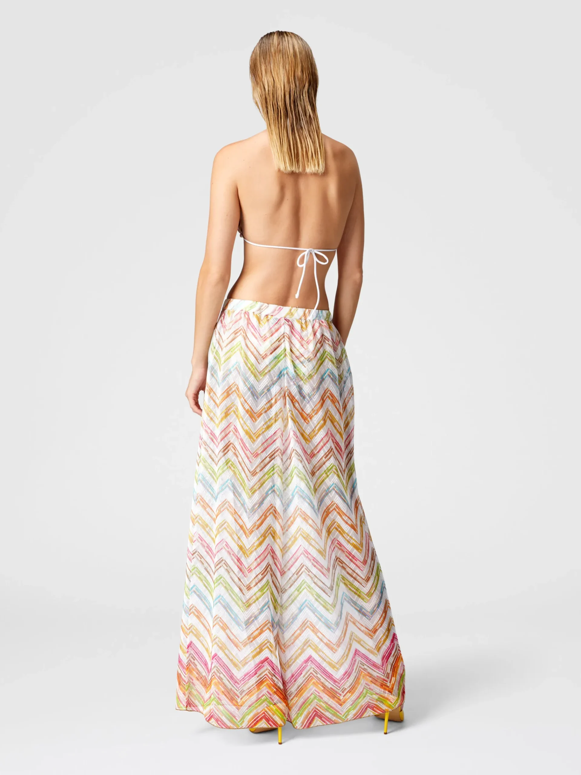 Pantalon palazzo en tulle imprimé