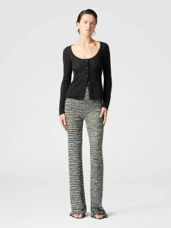 Pantalon évasé en maille flammée à sequins