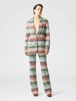 Pantalon évasé en maille zigzag dégradée à sequins