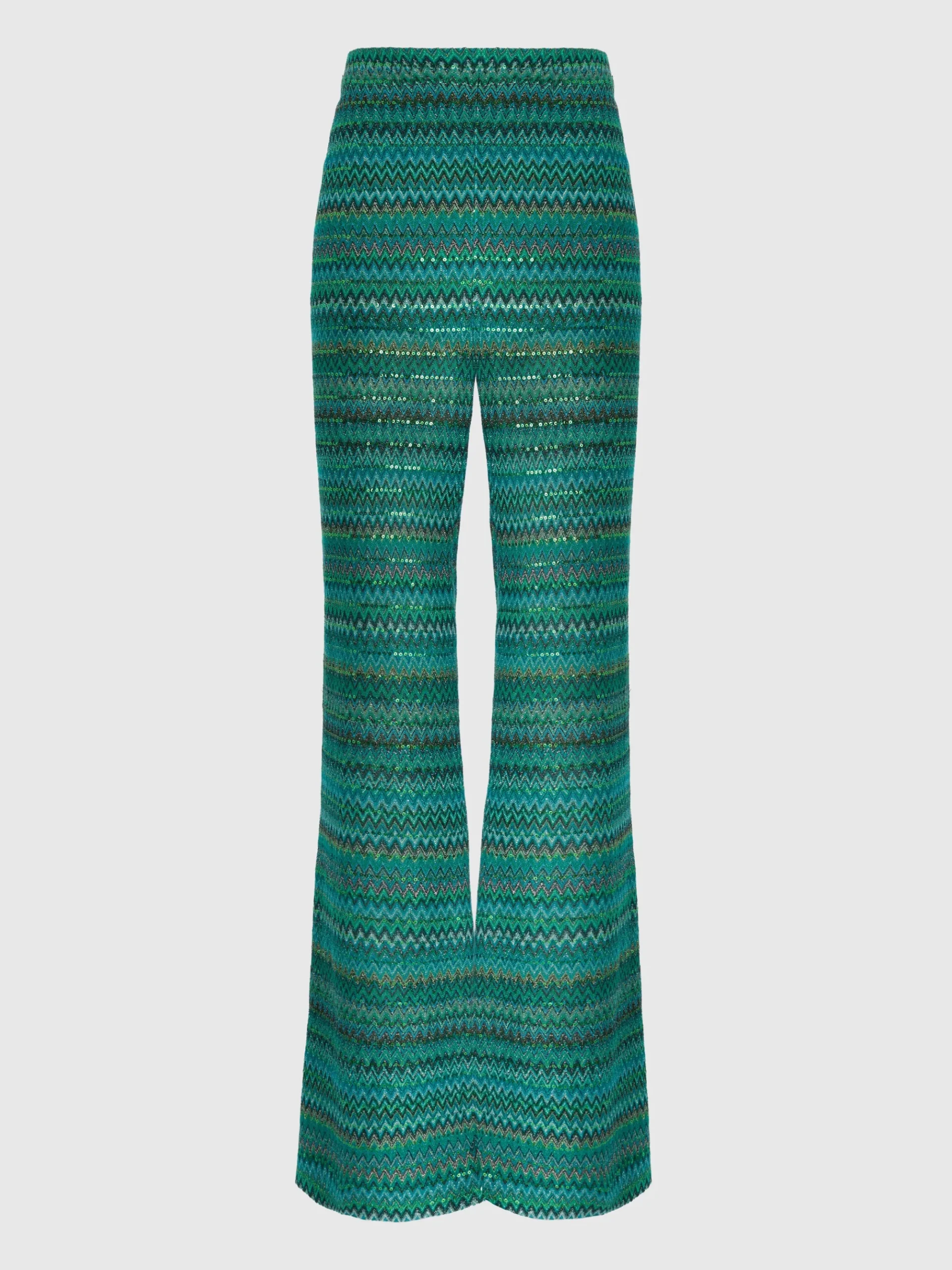 Pantalon évasé en viscose mélangée zigzag avec paillettes