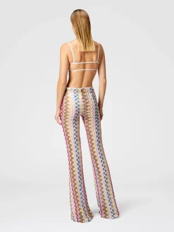 Pantalon évasé taille basse en dentelle de viscose lamée