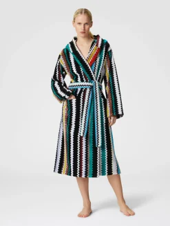 Peignoir long à capuche Curt en coton éponge à chevrons