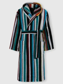 Peignoir long à capuche Curt en coton éponge à chevrons