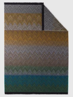 Plaid 135x195 cm en laine mélangée à chevrons avec franges