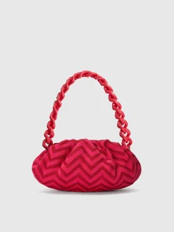 Pochette en mélange de coton zig zag avec bandoulière en chaîne