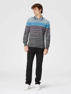 Polo à manches longues en piqué de coton flammé