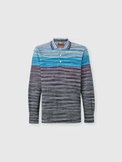 Polo à manches longues en piqué de coton flammé