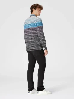 Polo à manches longues en piqué de coton flammé