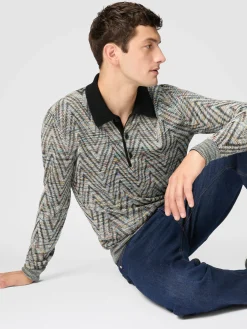 Polo à manches longues en laine à motif flammé