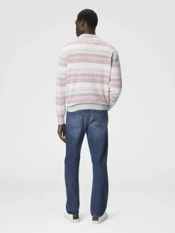 Polo à manches longues en maille zig zag avec col demi-zippé