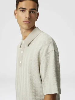Polo en coton et viscose avec zigzag ton sur ton