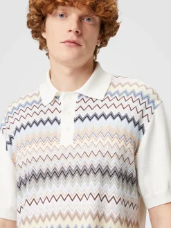 Polo en maille de coton zigzag avec empiècements de couleur unie