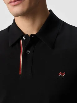 Polo en piqué de coton de couleur unie avec broderie en zigzag et détail contrasté