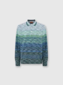 Polo en piqué de coton flammé dégradé à manches longues