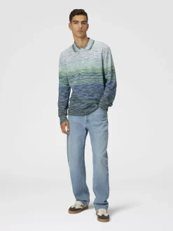 Polo en piqué de coton flammé dégradé à manches longues