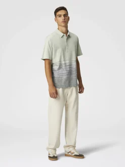 Polo flammé en coton et lin avec broderie en zigzag