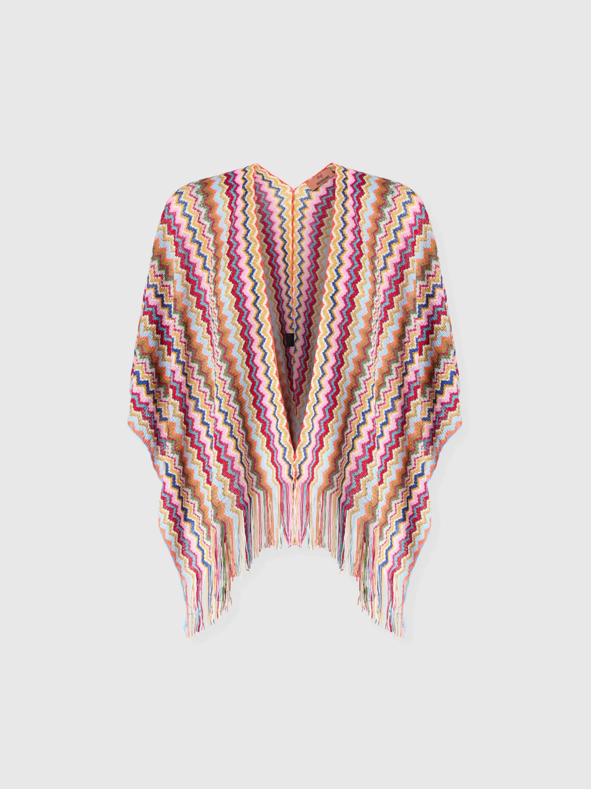 Poncho en maille avec motif chevron et franges