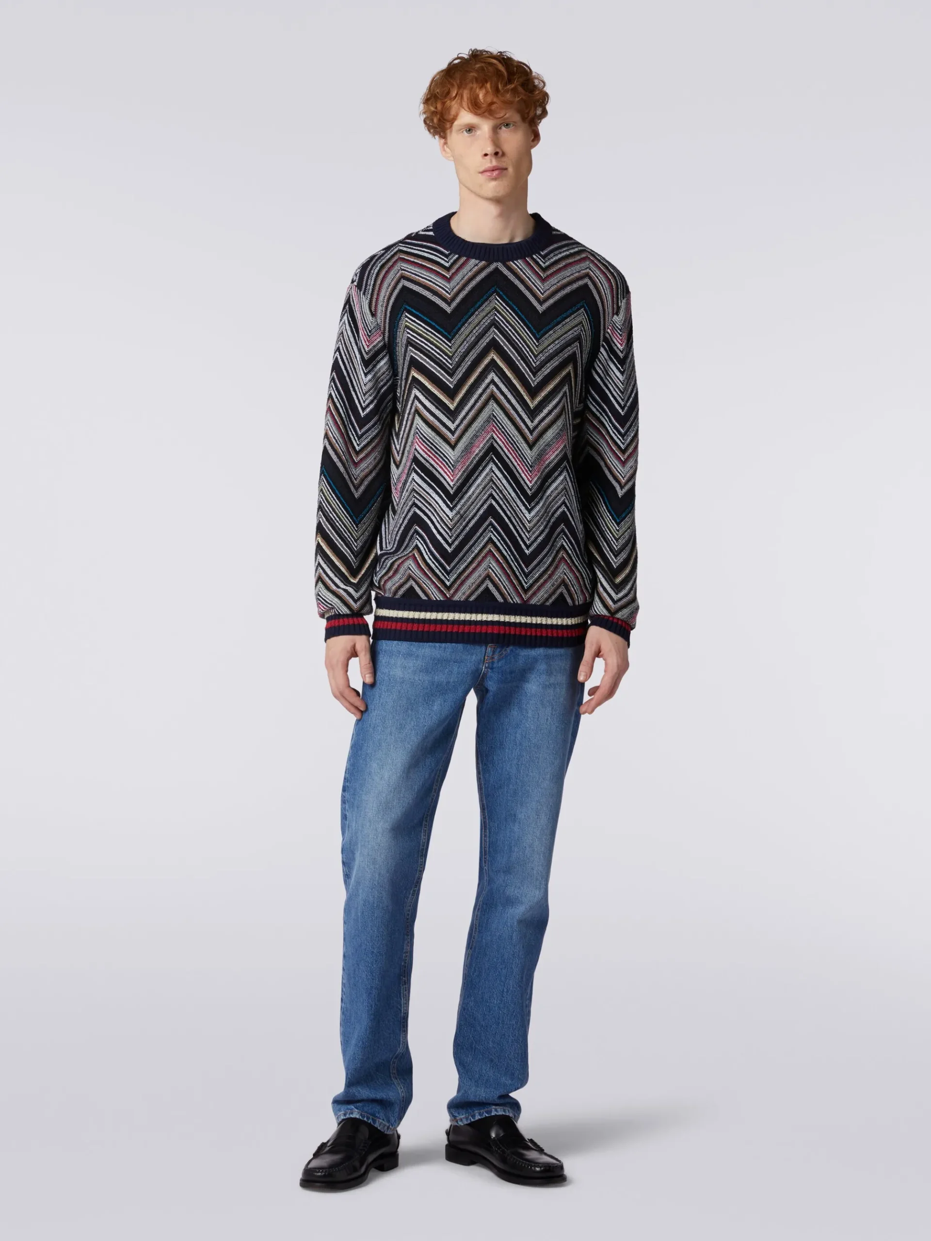 Pull à col rond en coton mélangé à chevrons