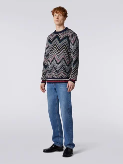 Pull à col rond en coton mélangé à chevrons