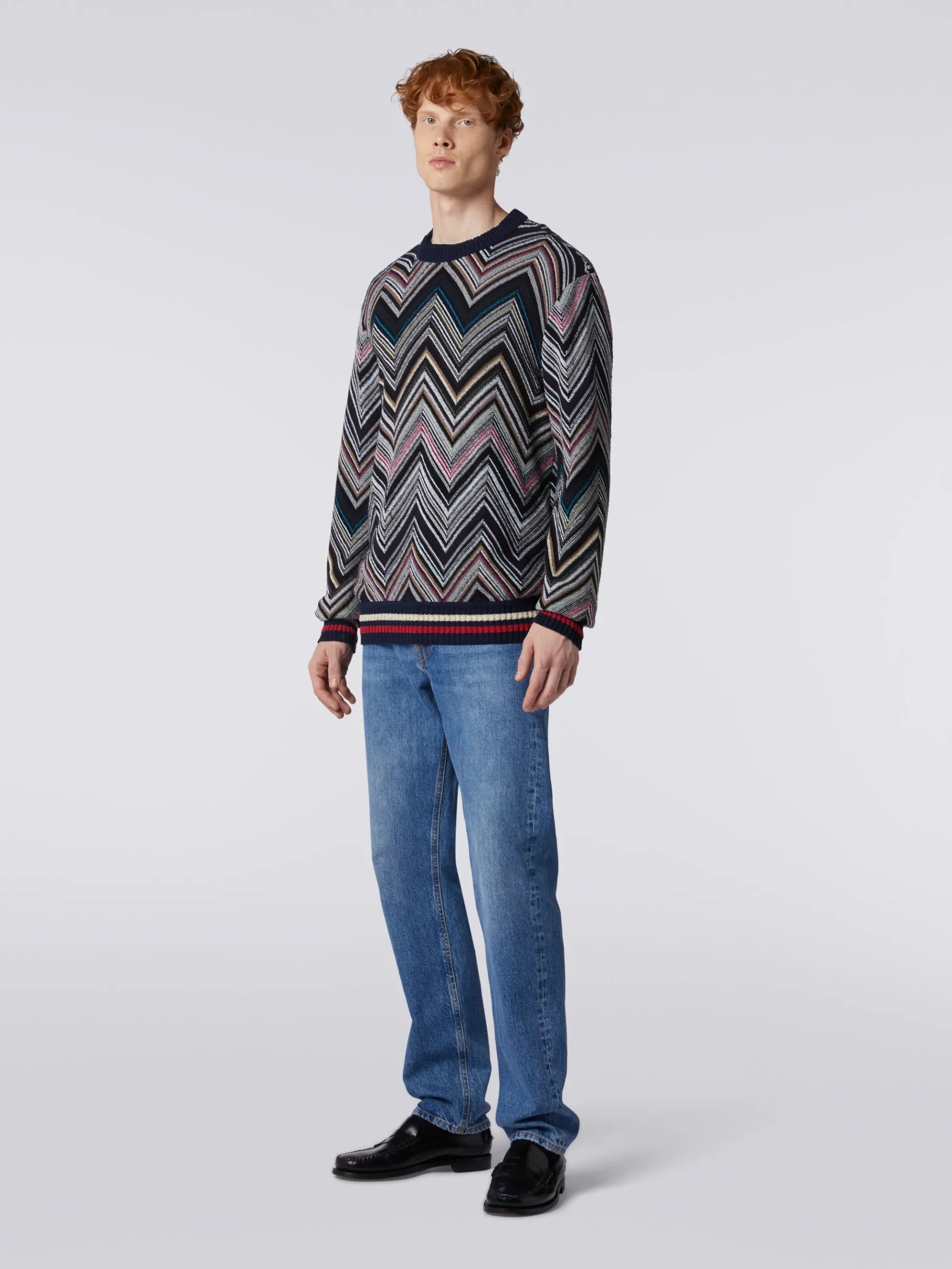 Pull à col rond en coton mélangé à chevrons