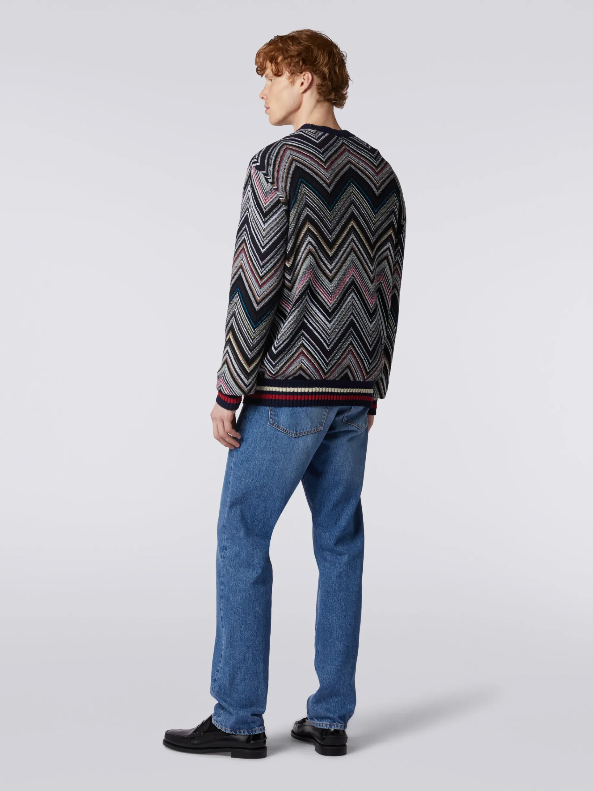 Pull à col rond en coton mélangé à chevrons