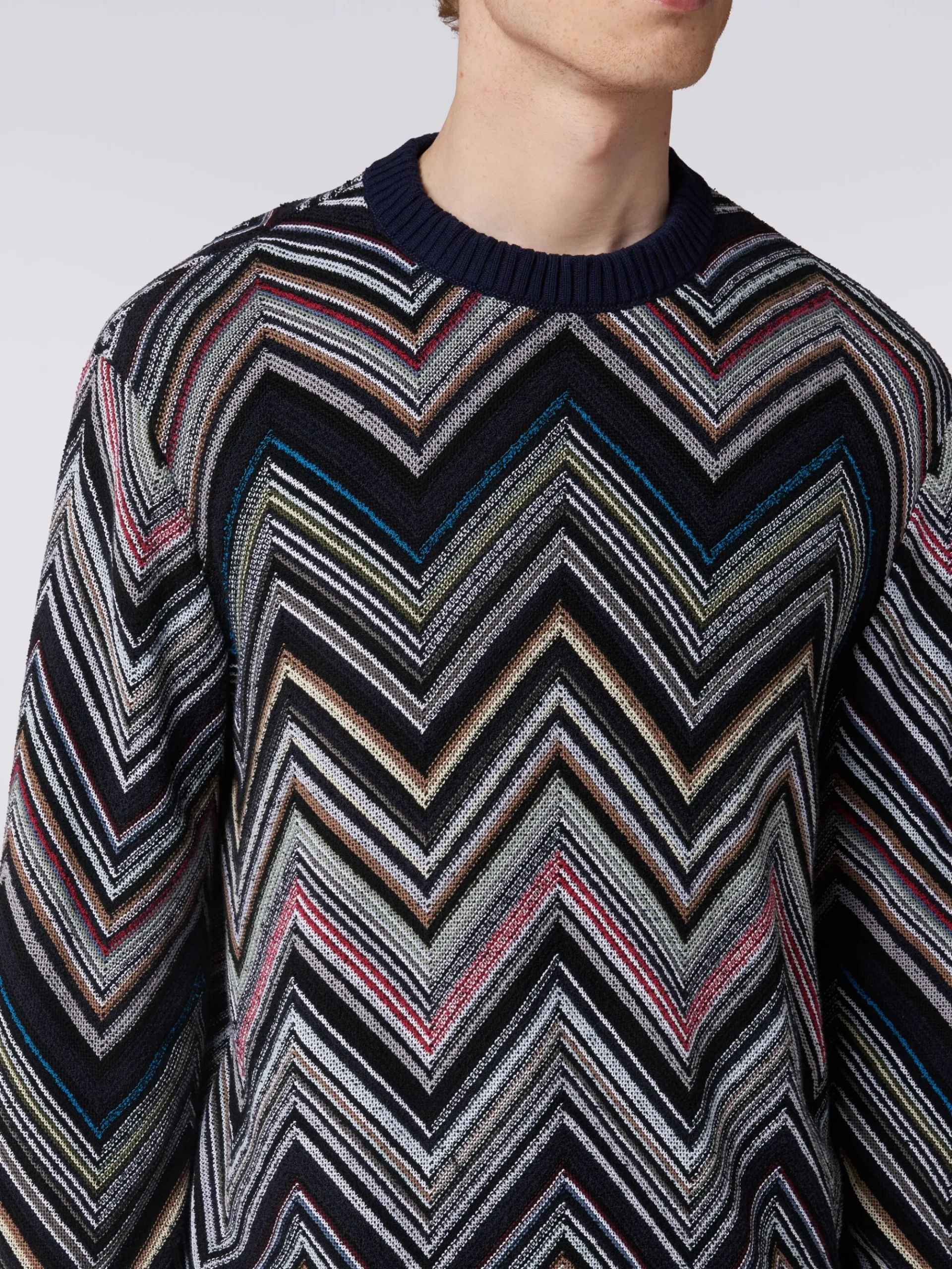 Pull à col rond en coton mélangé à chevrons