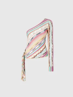 Pull asymétrique noué sur le côté en viscose lamée flammée