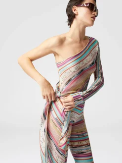 Pull asymétrique noué sur le côté en viscose lamée flammée