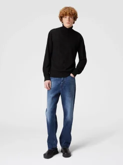 Pull col roulé en laine à chevron ton sur ton