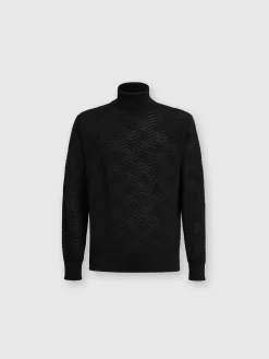 Pull col roulé en laine à chevron ton sur ton