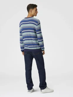 Pull ras du cou en coton avec micro zigzag et passepoil contrasté