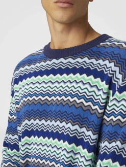 Pull ras du cou en coton avec micro zigzag et passepoil contrasté