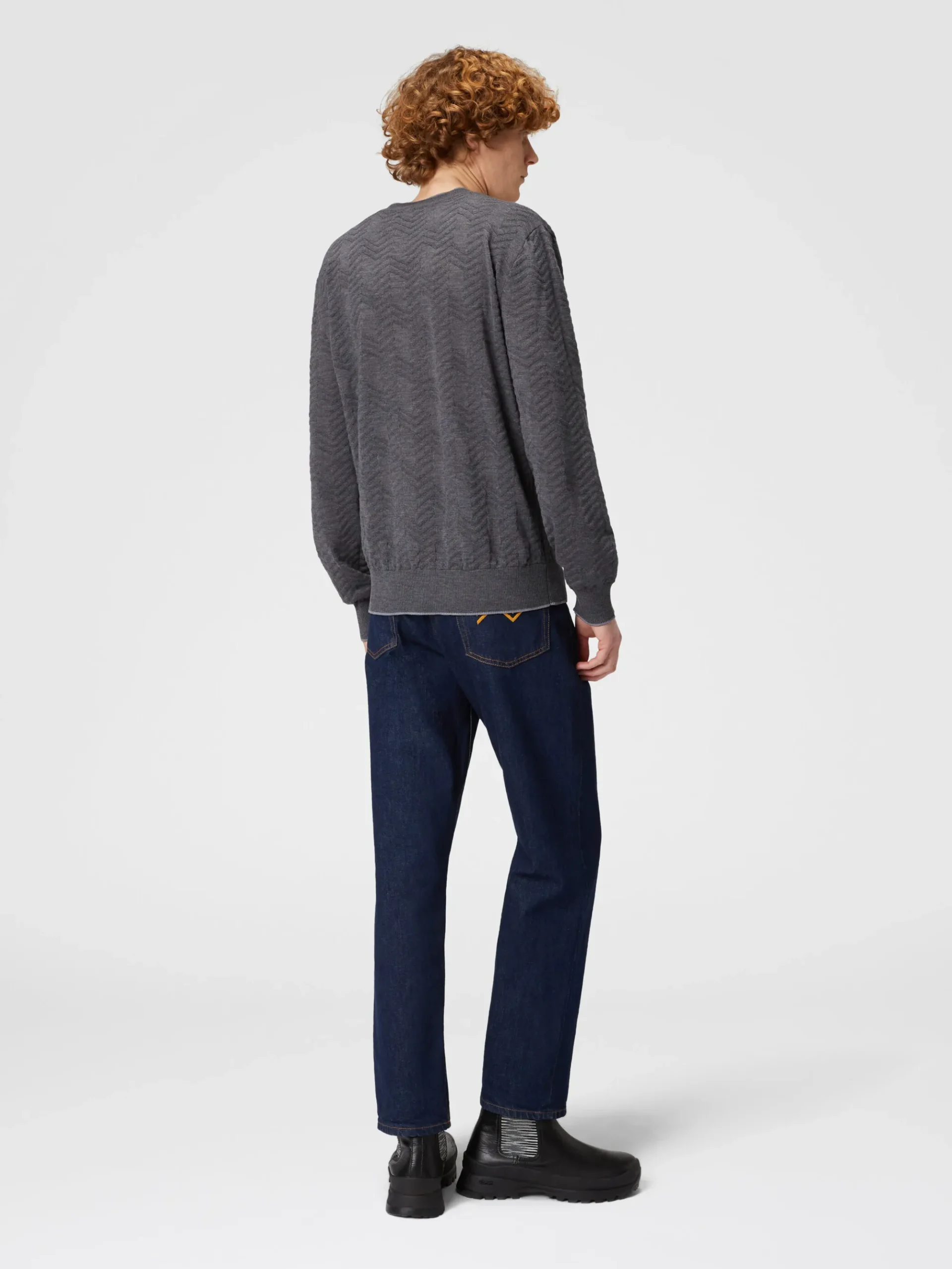 Pull ras du cou en laine avec chevron ton sur ton