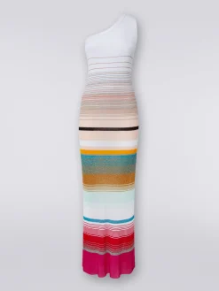 Robe à épaule dénudée en maille côtelée rayée avec lurex