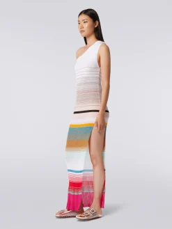 Robe à épaule dénudée en maille côtelée rayée avec lurex