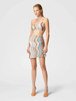 Robe courte couvrante asymétrique à motif lamé ondulé