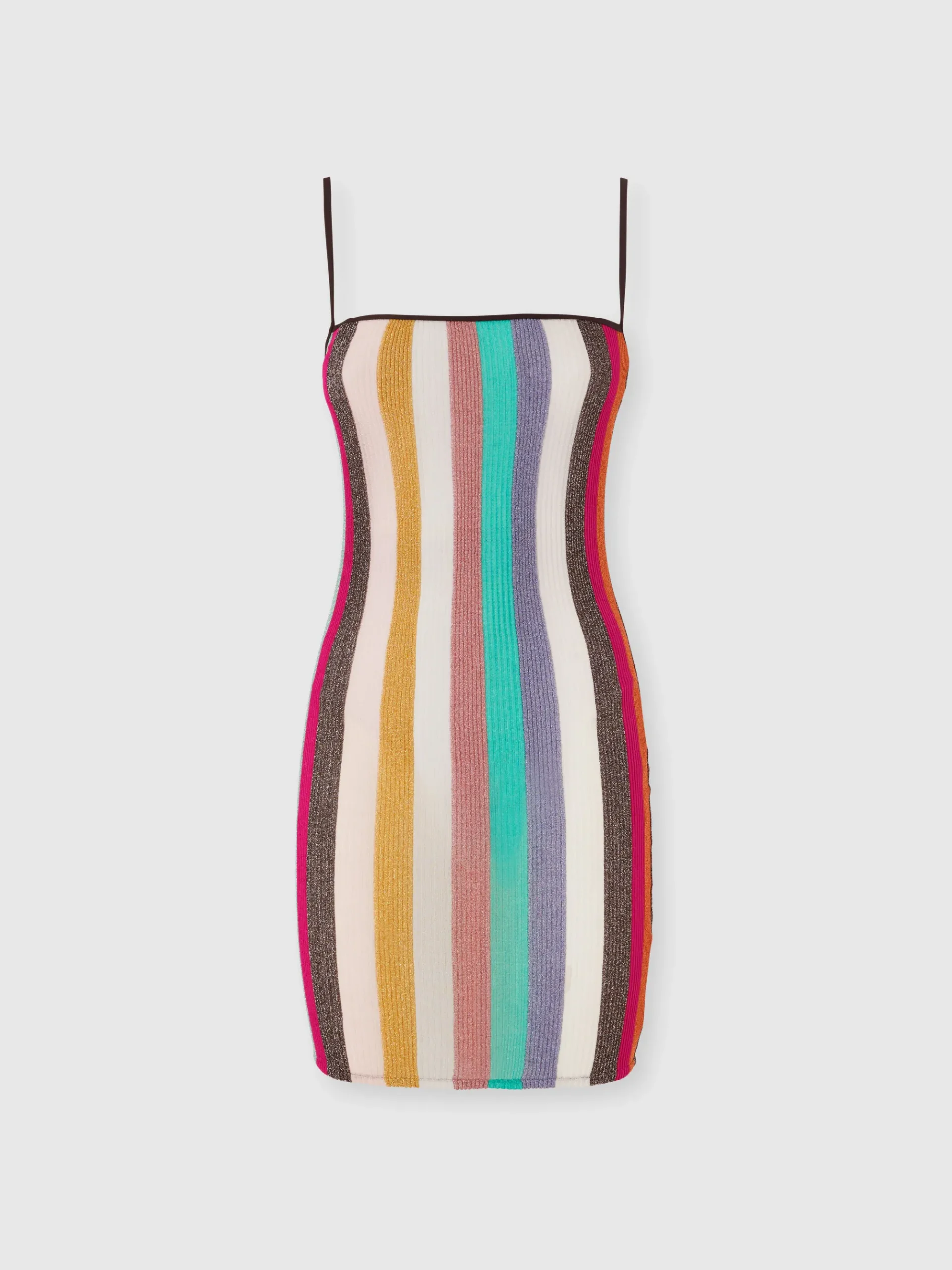 Robe courte en maille lamée côtelée rayée