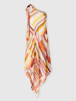 Robe couvrante asymétrique en soie imprimée avec bas foulard