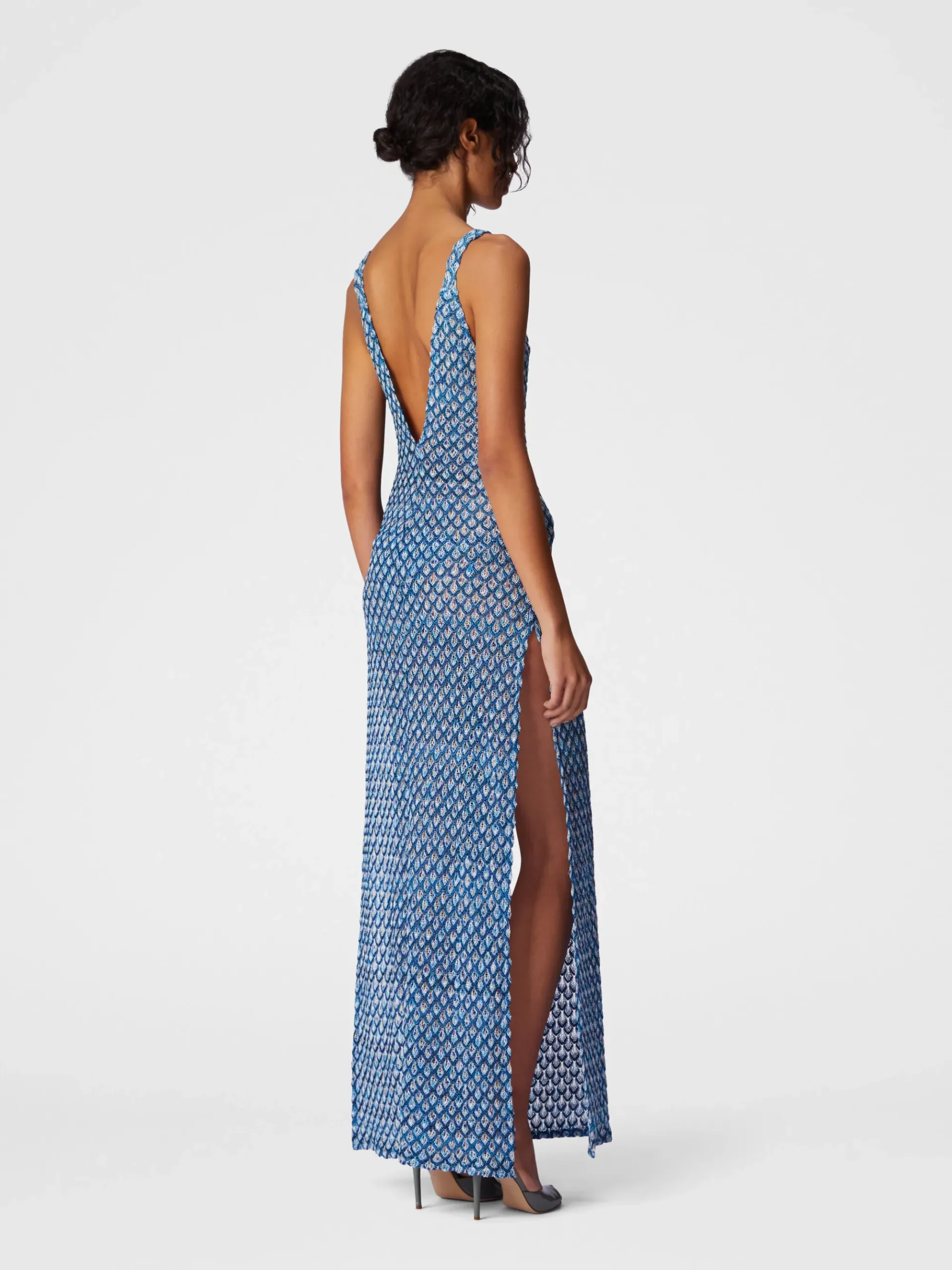 Robe couvrante en lamé de viscose motif coquille avec fente