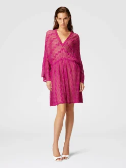 Robe couvrante en viscose lamé zigzag à manches larges