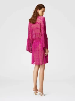 Robe couvrante en viscose lamé zigzag à manches larges