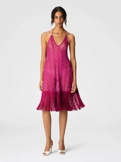 Robe couvrante en viscose lamé zigzag à franges