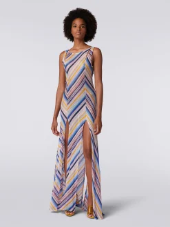 Robe de plage longue en crochet rayé avec fentes