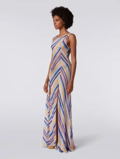 Robe de plage longue en crochet rayé avec fentes