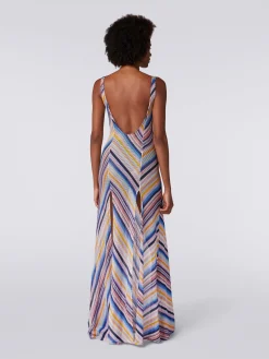 Robe de plage longue en crochet rayé avec fentes