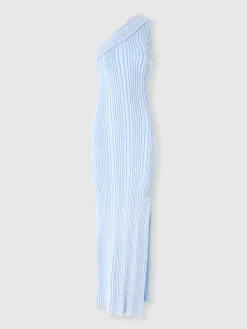 Robe longue à une épaule côtelée avec paillettes et fente