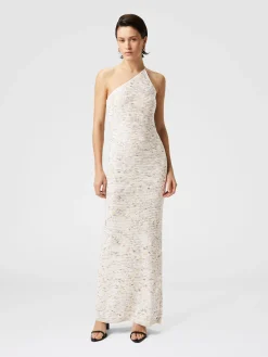 Robe longue asymétrique en maille flammée à sequins